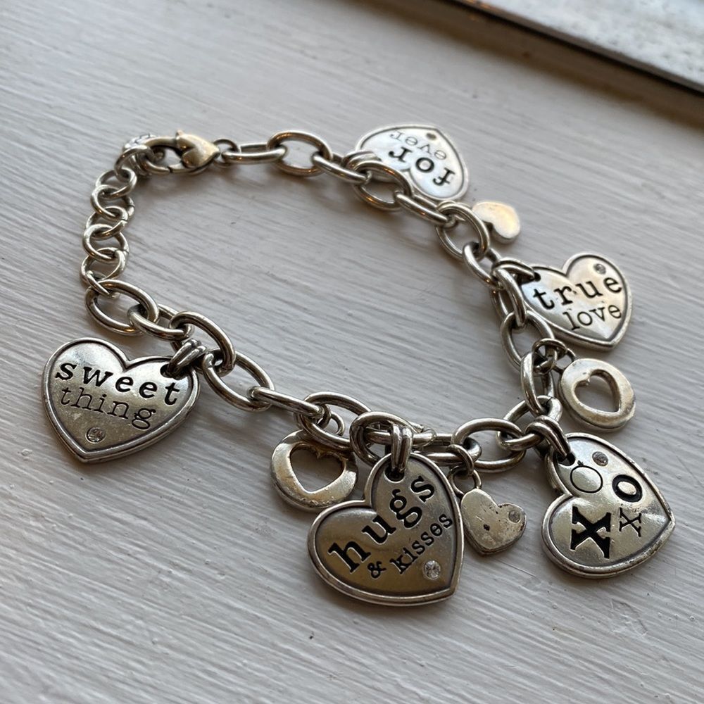 Brighton contemporary silver be mine hugs and kisses heart charm bracelet - Picture 2 of 5
